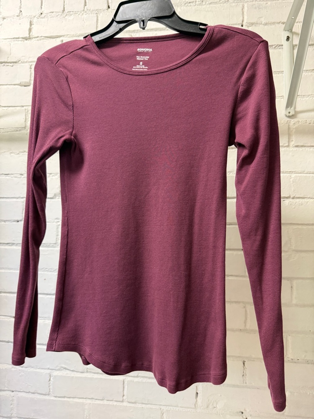 Sonoma Long-Sleeve Ribbed Crewneck Top in Plum